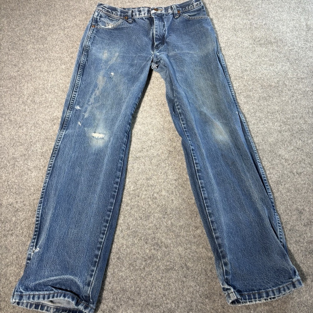 Wrangler Cowboy Cut Jeans Mens 32x32 (Fits 30x30) Western Distressed Work Blue